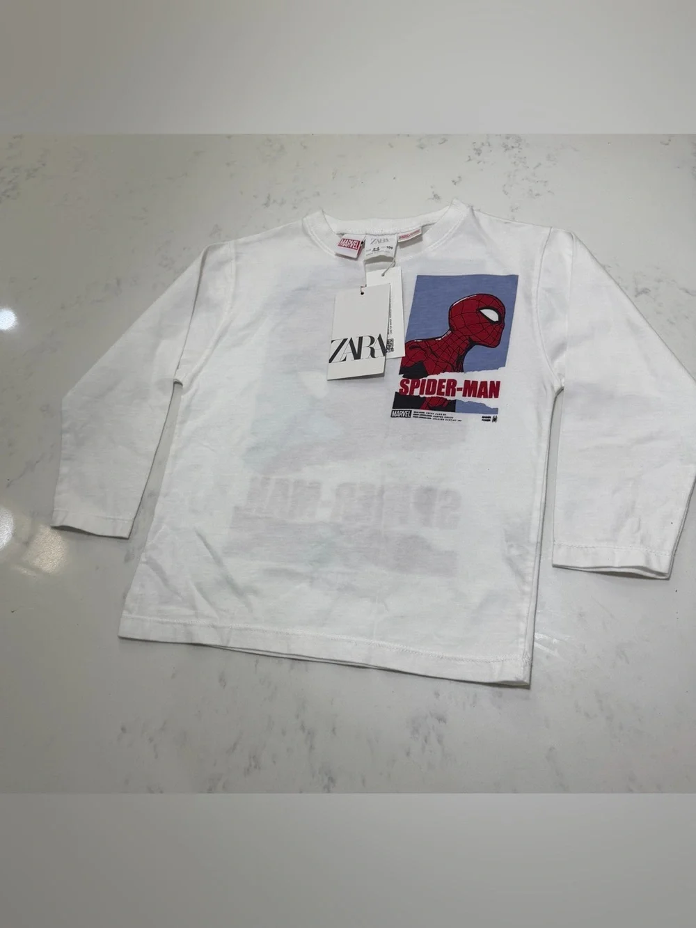 Zara White Tee with Red & Blue Spider-Man Print